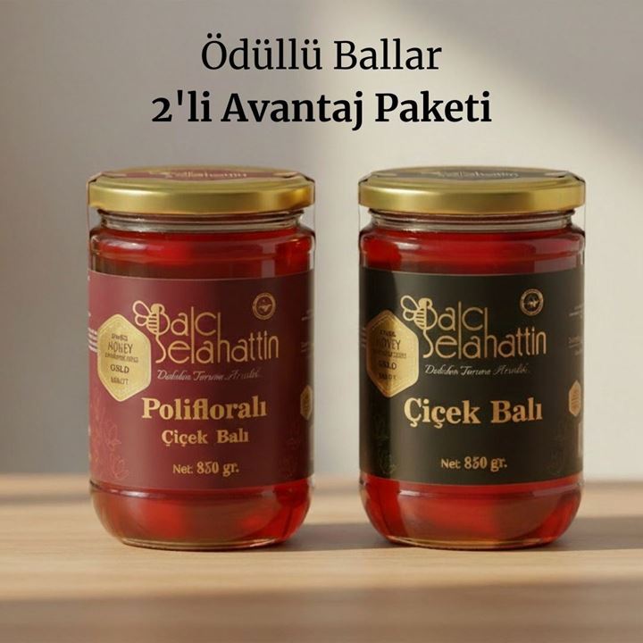 Ödüllü Bal Paketi 2’li – Polifloralı Çiçek Balı 850g + Doğal Çiçek Balı 850g | Paris Altın & Londra Gümüş Madalyalı