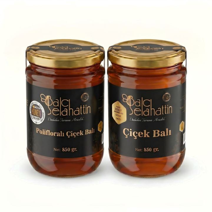 Ödüllü Bal Paketi 2’li – Polifloralı Çiçek Balı 850g + Doğal Çiçek Balı 850g | Paris Altın & Londra Gümüş Madalyalı
